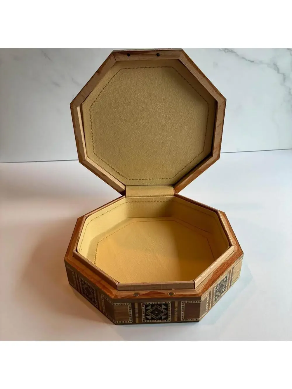 Large UAE Sadeli Marquetry Jewelry Box, Middle Eastern Mosaic Wood Inlay Box